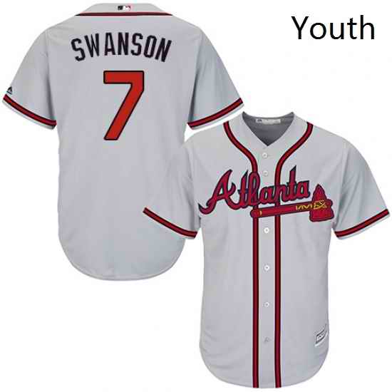 Youth Majestic Atlanta Braves 7 Dansby Swanson Authentic Grey Road Cool Base MLB Jersey